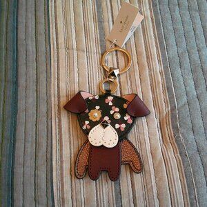 NWT  New Kate Spade Floral Pup Cherrywood Key Chain purse charm